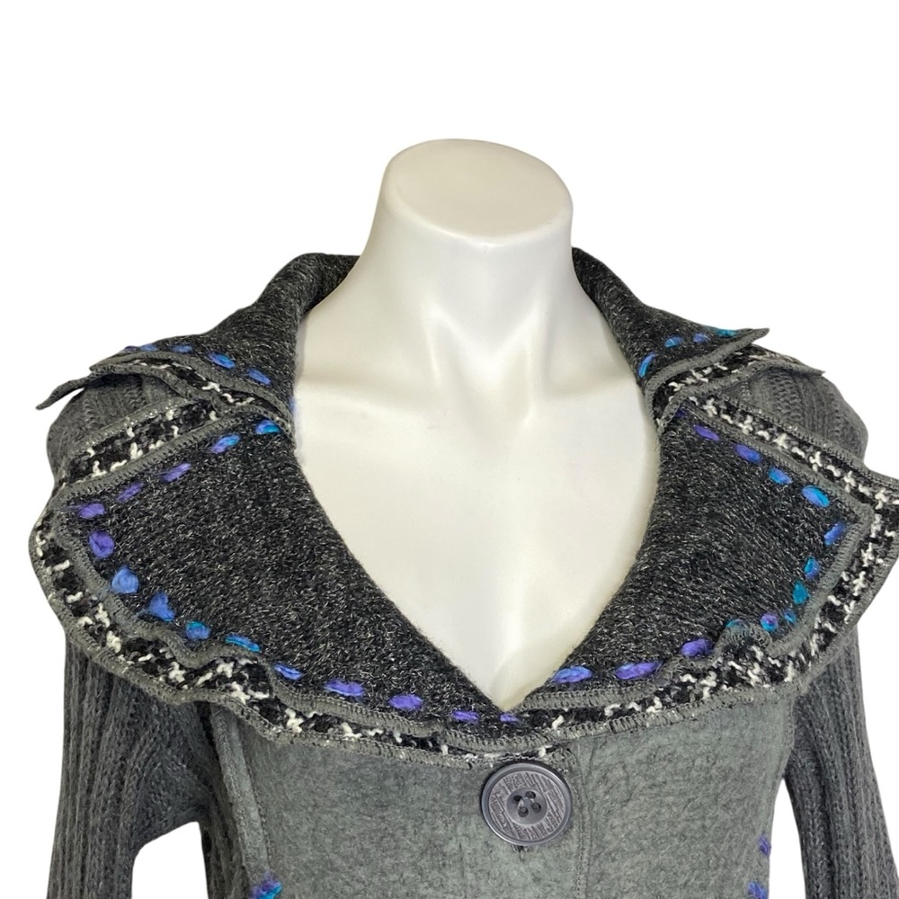 SIONI Long Cardigan Sweater Jacket Buttons Wide Collar Wool Y2K Artsy Medium - Picture 3 of 16